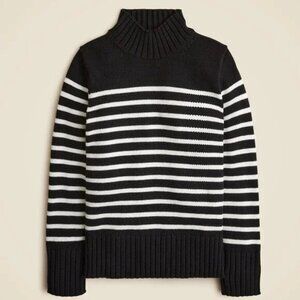 J. Crew Black and White Striped Turtleneck Sweater